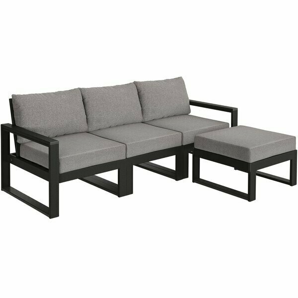 Polywood Edge Black / Grey Mist 4-Piece Modular Deep Seating Patio Set with Chairs and Ottoman 633PWS52B580